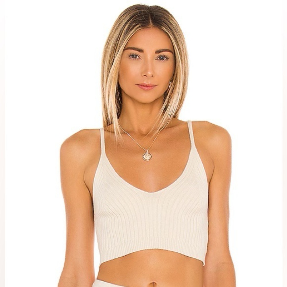 Lovers + Friends Ribbed V-Neck Crop Top in Cream